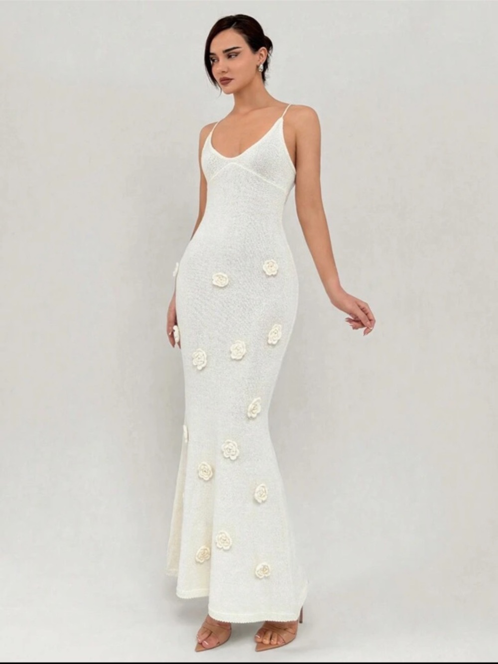 Elegant Knit Dress with Flowers - Shein